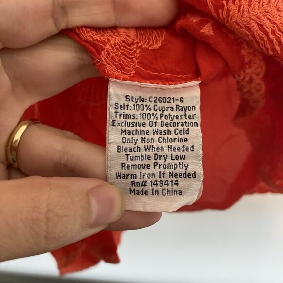 Johnny Was Women's Jolie Selena Tie Neck Tunic Top Size XXS Red Embroidered - Picture 3 of 7